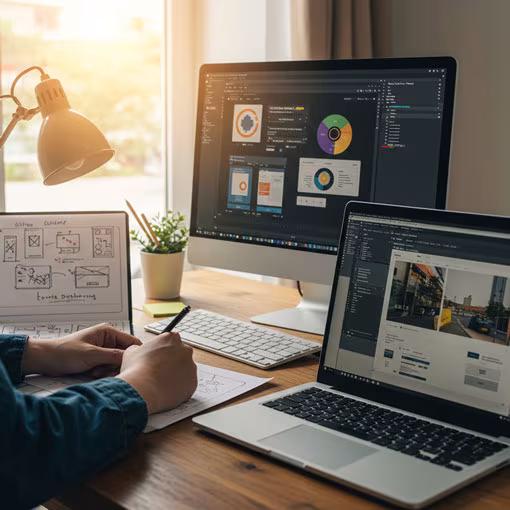 realizzazione-siti-web-bologna-lv-design-web-agency-bologna Immagine che mostra la scrivania di un web designer che lavora dentro ad una web agency